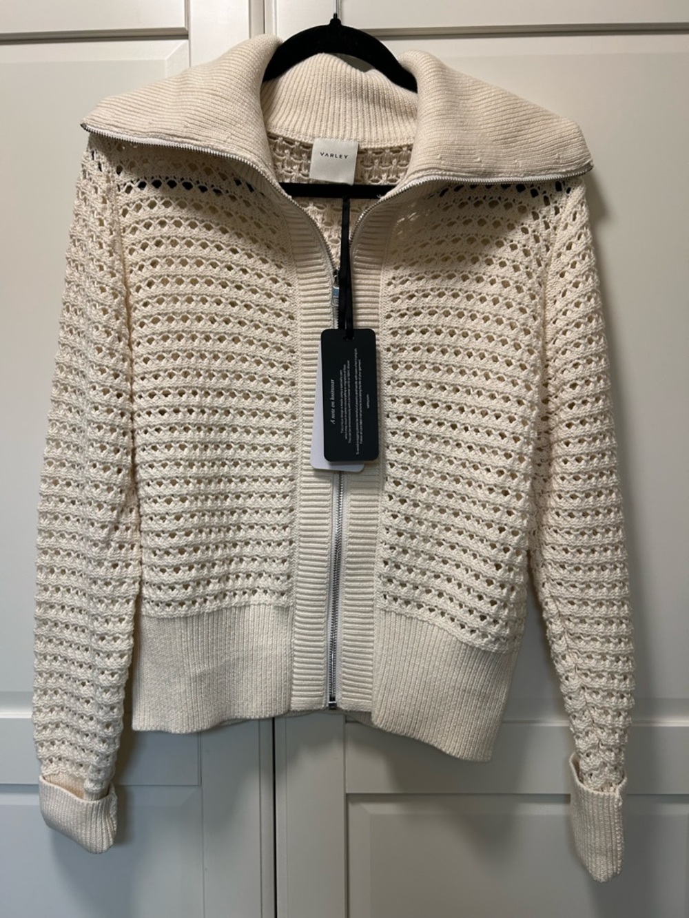 Varley Women's Cream Zip-Front Open Knit Sweater
